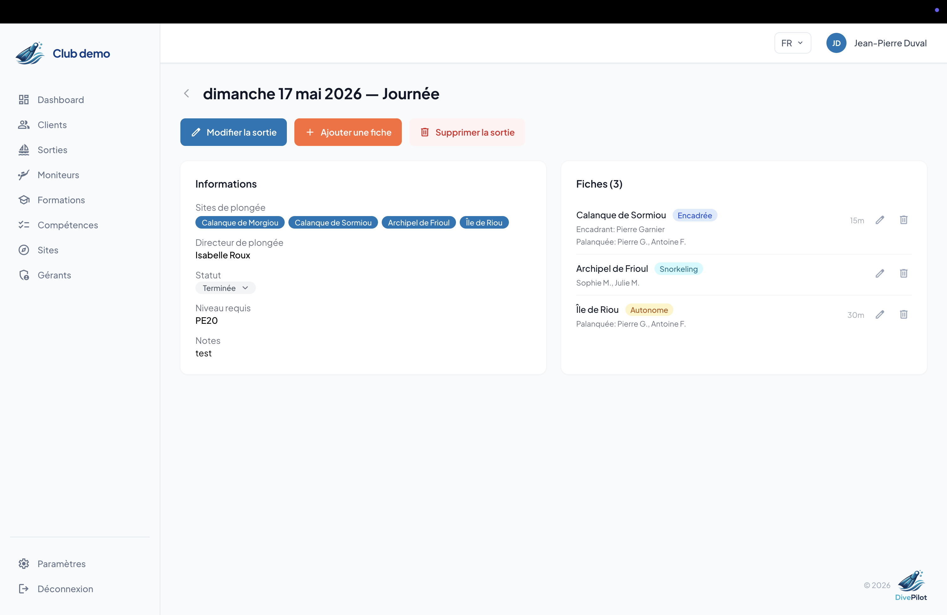 Détail d'une sortie